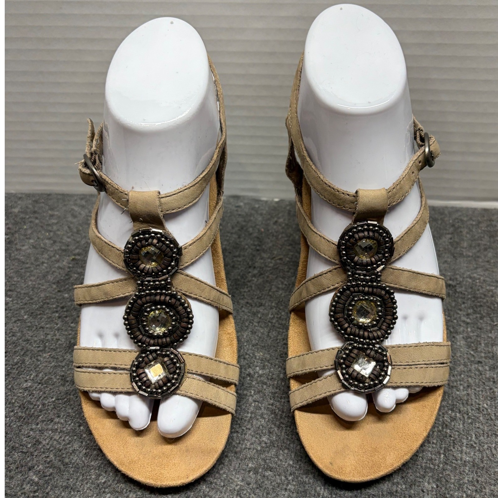 Rockport Cobb Hill Khari Khaki Leather Beaded Wedge Sandals 8n Cck02khn